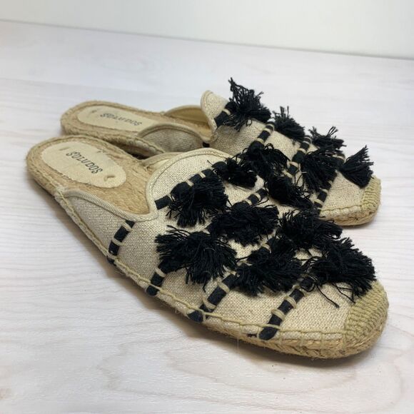 Soludos Womens Tassel Canvas Espadrille Mules Size 8.5 Slip On Flats Boho - Picture 1 of 10